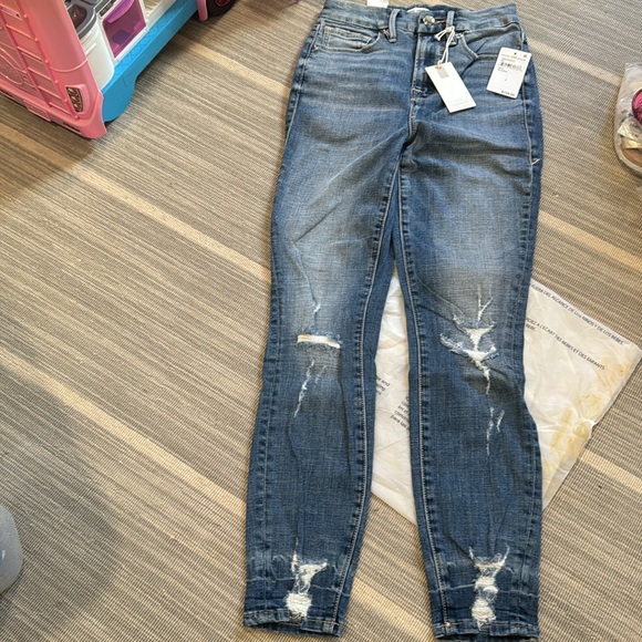 Brand NWT Good American "Good Waist Crop" distressed skinny jeans Size 0/25 - Picture 5 of 5